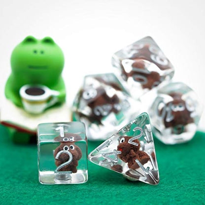 Cusdie 7-Die DND Dice, Polyhedral Dice Set Filled with Animal, for Role Playing Game D&D Dice (Tedy Dog) - color: Tedy Dog