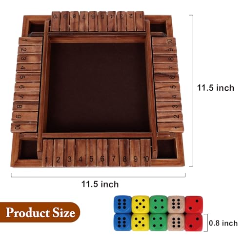 GOTHINK 1-4 Player Shut The Box Dice Game, 11.5-inch Wooden Board Table Math Game with 10 Dices - Math & Decision Skills for Adults/Kids, Perfect for Home Class Parties & Pubs - Classic Tabletop Fun - color: Brown - 11.5 Inch