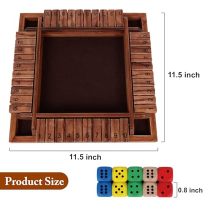 GOTHINK 1-4 Player Shut The Box Dice Game, 11.5-inch Wooden Board Table Math Game with 10 Dices - Math & Decision Skills for Adults/Kids, Perfect for Home Class Parties & Pubs - Classic Tabletop Fun - color: Brown - 11.5 Inch