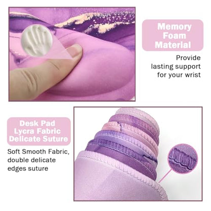 4-in-1 Gaming Mouse Pad Wrist Support Set，Desk Pad + Mouse Pad with Wrist Rest + Keyboard Wrist Rest + Coaster, Ergonomic Design for Home Office Study Game - Purple - color: 4 Pcs Purple