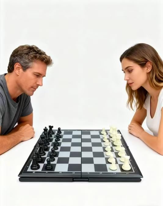 9.6" Magnetic Travel Chess Set - Folding Chess Board with Storage Box & 2 Extra Queens - Portable Staunton Chess Set for Kids & Adults Beginners - Compact Learning Chess Set for Road Trips & Travel