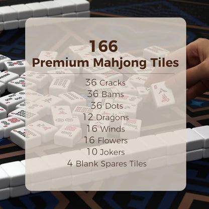 American Mahjong Tile Set with Rose-Red Printed Carrying Bag, 166 Premium White Tiles, 4 All-in-One Color Racks/Pushers, Mah Jongg Sets, Complete Mahjong Game Set for Travel - color: Rose-red Print