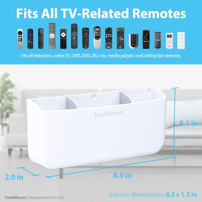 TotalMount Hole-Free Remote Holder – Eliminates Need to Drill Holes in Your Wall (Premium White Holder for 3 or 4 Remotes) - color: White