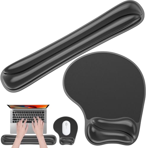 Gel Wrist Rest Mouse Pad Set, Ergonomic Support for Office Gaming | Ergonomic Keyboard and Mousepad with Wrist Support,Cooling Comfort, Non-Skid Base, Easy Clean, for Home and Work Desk Black - color: Black