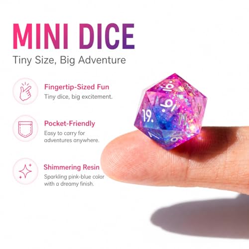 Mini DND Dice Set Tiny Dice 7 Pcs Handmade Sharp Edge Accessories Dice for Dungeons and Dragons, Polyhedral Resin Dice - color: Mini--blue Pink