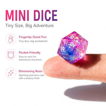 Mini DND Dice Set Tiny Dice 7 Pcs Handmade Sharp Edge Accessories Dice for Dungeons and Dragons, Polyhedral Resin Dice - color: Mini--blue Pink