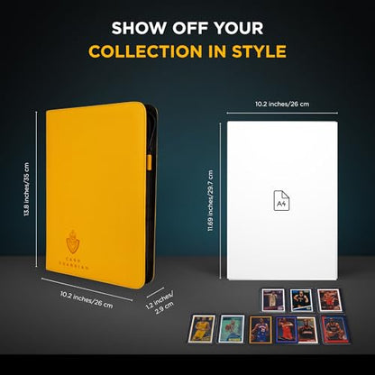 Card Guardian - 9 Pocket Premium Black Binder with Zipper for 360 Cards - Side Loading Pockets for Trading Card Games TCG (Yellow) | Holds 360 Cards, Side Loading, For TCG & Football, Premium Card Collection - color: Yellow