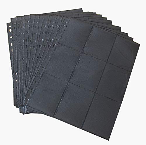 9-Pocket Black Card Sleeves Binder Sheets Double Sided Card Pages | Side Loading Trading Card Binder Sleeves, Heavy-duty Album Page Protectors for 3-ring/D-ring Binder - size: 100 background pages