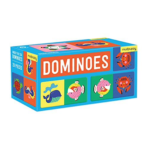 Under The Sea Dominoes from Mudpuppy, Features 28 Oversized, beautifuly Decorated Double-Sided Dominoes, Perfect for 2-4 Players, Ages 3-8, Fun for Family Game Night! - color: Under the Sea