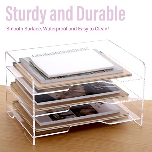 SANRUI Acrylic Paper Organizer Letter Tray for Desk, 3 Tier Enlarged File Sorter,Clear File Holder Desktop Shelf Document Storage for School Office Home - style: Enlarged 3 Tier File Tray Holder