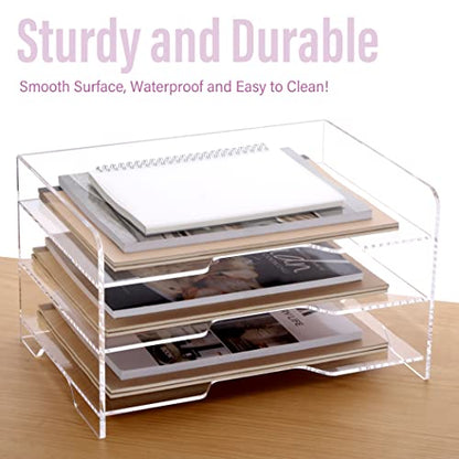 SANRUI Acrylic Paper Organizer Letter Tray for Desk, 3 Tier Enlarged File Sorter,Clear File Holder Desktop Shelf Document Storage for School Office Home - style: Enlarged 3 Tier File Tray Holder