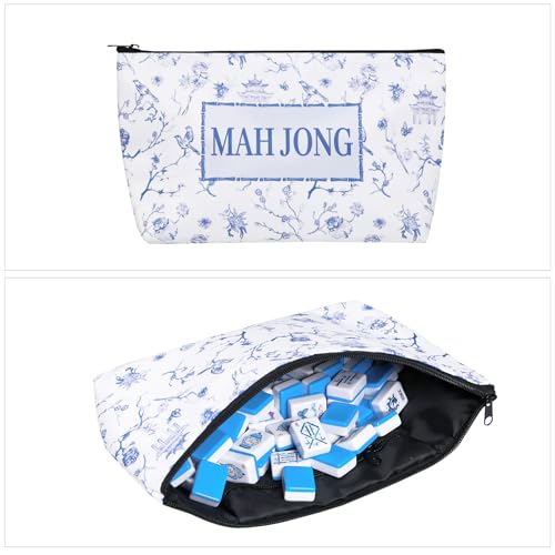 TIASUSAN Light Blue American Mahjong Tile Set(1.2"), 160 Engraved Tiles with Mahjong Tiles Bag and Mah-jongg Accessories - style: 160 Light Blue Tiles