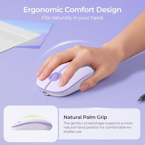 seenda MOU001 Bluetooth Wireless Mouse for Laptop,Slim Computer Mice,Purple | Rechargeable Computer mouse with USB and dual Bluetooth, 3-level DPI and quiet clicks for Windows, Macbook, iPad and Travel. - color: purple