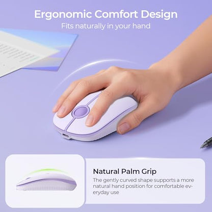 seenda MOU001 Bluetooth Wireless Mouse for Laptop,Slim Computer Mice,Purple | Rechargeable Computer mouse with USB and dual Bluetooth, 3-level DPI and quiet clicks for Windows, Macbook, iPad and Travel. - color: purple