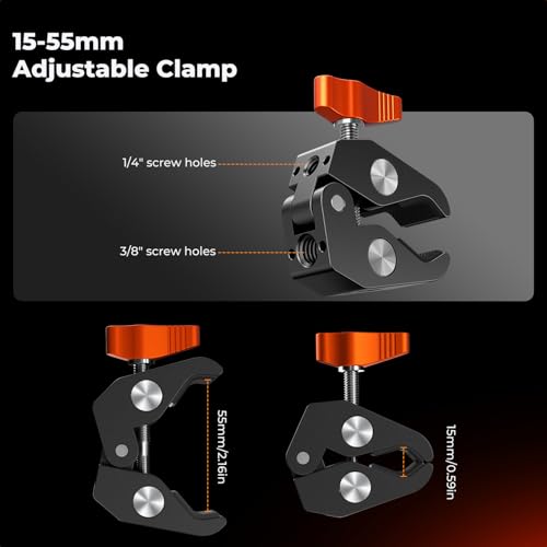 K&F CONCEPT 9.8" Magic Arm Clamp with Phone Holder | 360° Ball Heads Camera Arm Mount for Phone/LED Lights/Monitor/Flash/Microphone/DSLR Camera, MS32 - style: 9.8" with phone holder