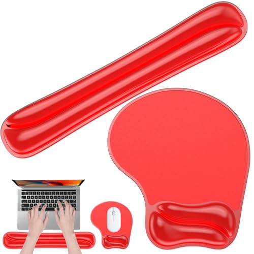 Gel Wrist Rest Mouse Pad Set, Ergonomic Support for Office Gaming | Ergonomic Keyboard and Mousepad with Wrist Support,Cooling Comfort, Non-Skid Base, Easy Clean, for Home and Work Desk Red - color: Red