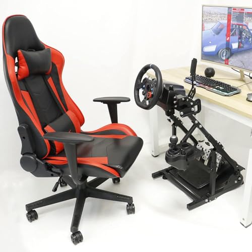 Supllueer Racing Steering Wheel Stand with Double Arm Reinforcing Bar Support Fit for Logitech G25 G27 G29 G920 G923, for Thrustmaster T300RS, Sim Racing Frame,No Wheel Pedal Shift Seat