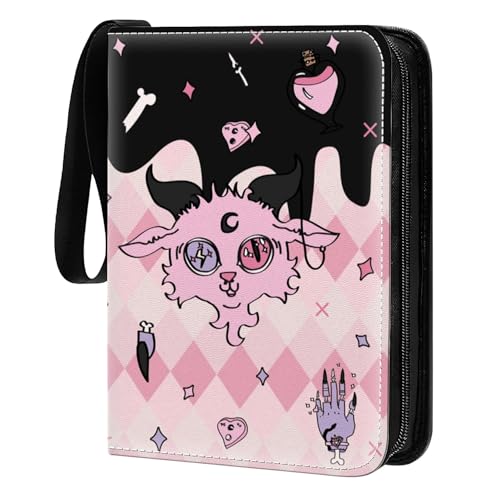 Card Binder 400 Pockets, 50 Sleeves Large Binder Trading Cards Holder 4 Pocket, Storage Organizer, Album Folder Case Protector Collector Gift Cute Goat Pink Witchcraft - color: Cute Goat Pink Witchcraft, size: 4 Pocket