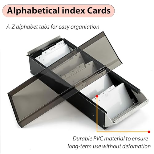 Business Card Holder with A-Z Tabs, Metal Organizer Box Stores 800 Cards | Stores Up to 800 Business Cards With A-Z Tabs, Metal Structure And Desk Organizer Design for Office Use.