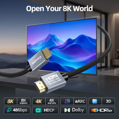 8K HDMI 2.1 Cable 1.5FT (3-Pack), Certified 48Gbps Ultra High Speed HDMI Cable, 10K 8K@60Hz, 4K@120Hz, HDCP 2.2&2.3, eARC HDR 10 Dolby DTS:X, Compatible with PS5/Blu-ray/HDTV/Roku TV/Switch 2/Mac mini - size: 1.5FT, style: 3-Pack