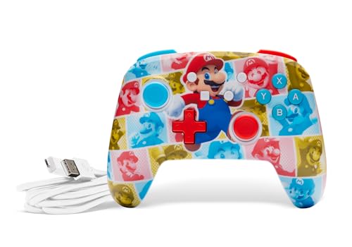 PowerA Enhanced Nintendo Switch and Switch 2 Wired Controller - Mario Hero Reel, Gamepad, game controller, wired controller, officially licensed - color: Mario Hero Reel