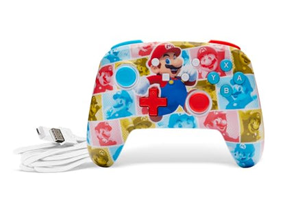 PowerA Enhanced Nintendo Switch and Switch 2 Wired Controller - Mario Hero Reel, Gamepad, game controller, wired controller, officially licensed - color: Mario Hero Reel