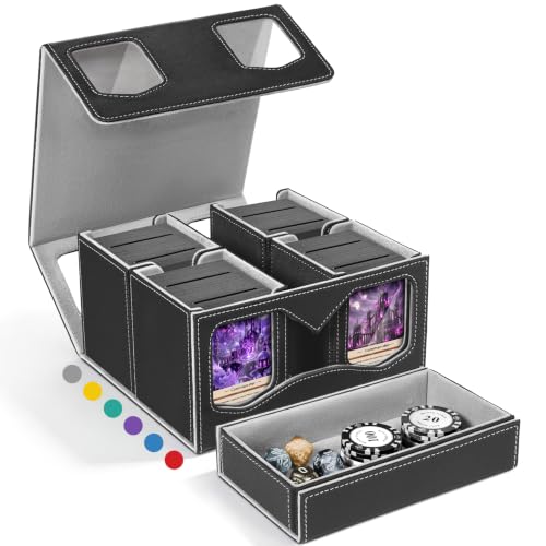 Fabmaker Deck Box Compatible with MTG, Large Capacity Trading Card Storage Box for Comman-der, 5-in-1 Leather Magnetic Closure Card Box with Token Tray, Card Box Compatible with Magic the Gathering - color: Grey, size: 4 pack