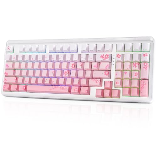 DAREU EK98pro Sakura Pink Wireless Mechanical Keyboard,Tri-Mode BT/2.4GHz/USB-C Creamy Gaming Keyboard with Number Pad,Gasket Structure,Hot Swappable Custom,RGB Backlit for Win/Mac - color: Sakura Pink-C