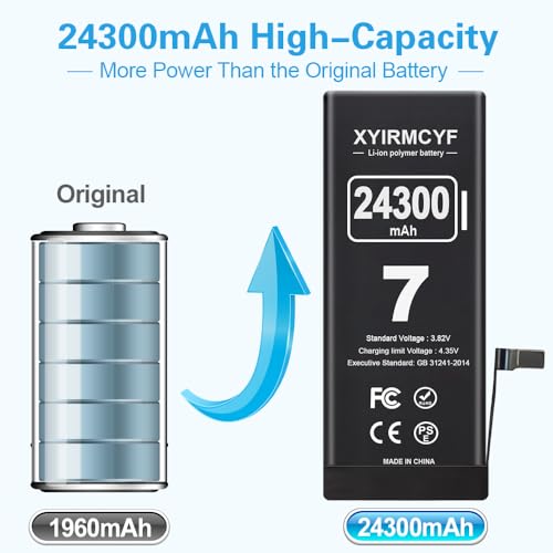 XYIRMCYF 24300mAh Super Capacity Battery Compatible with iPhone 7/7G, 0 Cycle Li-Polymer Replacement Battery for iPhone 7/7G, with Professional Repair Tool Kit - color: 7-24300