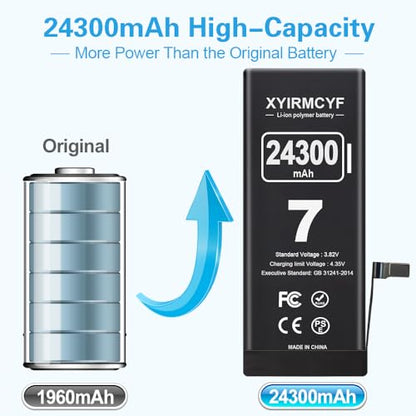 XYIRMCYF 24300mAh Super Capacity Battery Compatible with iPhone 7/7G, 0 Cycle Li-Polymer Replacement Battery for iPhone 7/7G, with Professional Repair Tool Kit - color: 7-24300