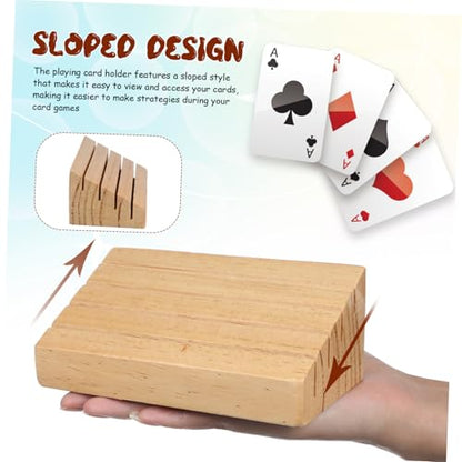 HANABASS Wooden Playing Card Display Stand Sloped and Slotted Card Holder for Easy Access Rustic Design for
