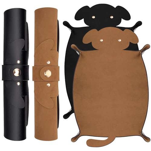 SIQUK 2 Pieces Dog Dice Rolling Tray Folding Dice Trays PU Leather Scroll Dices Holder Storage for D&D RPG Games (Camel, Black) - color: Camel, Black