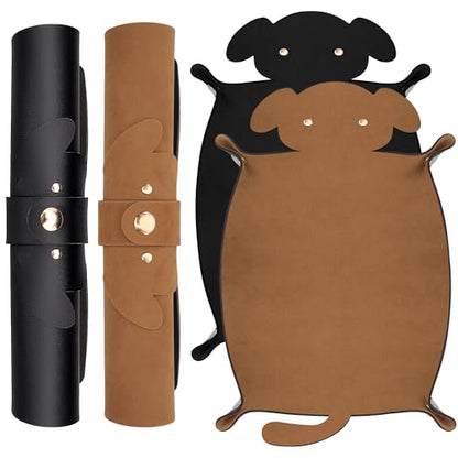 SIQUK 2 Pieces Dog Dice Rolling Tray Folding Dice Trays PU Leather Scroll Dices Holder Storage for D&D RPG Games (Camel, Black) - color: Camel, Black