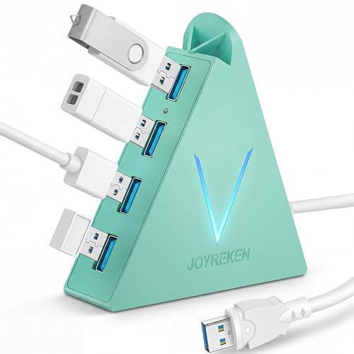 USB 3.0 Hub,4 Port USB Hub Tower,2ft Cable USB Splitter for PC, Xbox One, PS4, PS5, iMac, Surface Pro, XPS, Laptop, Desktop, Flash Drive, Mobile HDD (Green) - color: Green-A