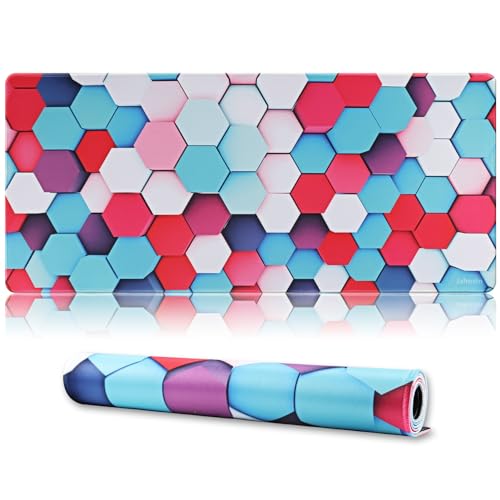 Large Gaming Mouse Pad with Stitched Edges,[35.4x15.7In] Extended Mouse Pad with Non-Slip Natural Rubber Base for Gamer/Desktop/Office/Home-90x40 Geometry - color: 90x40 Geometry