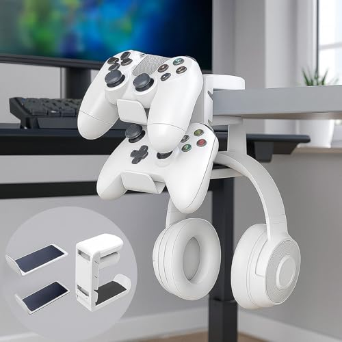 Rotating Headphone Stand with 360° Swivel - Adjustable Clamp-on Under Desk Headset Holder, Universal Gaming & Office Headphone Hanger (Black) - color: Black