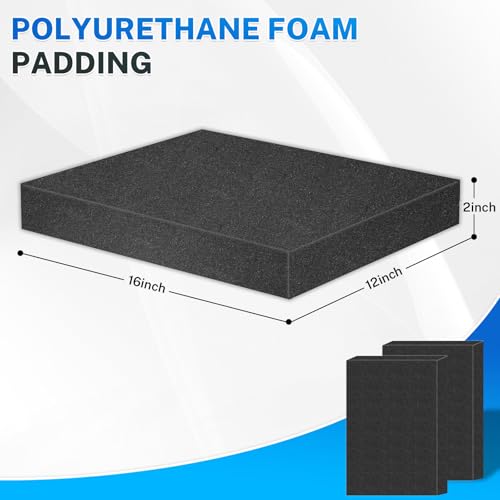 Polyurethane Foam Padding, 2 PCS 16 x 12 x 2 Inch Black Soft Cuttable Packing Foam Inserts for Cases, Furniture, Automotive and Packaging - color: Black, size: 16x12x2 2P