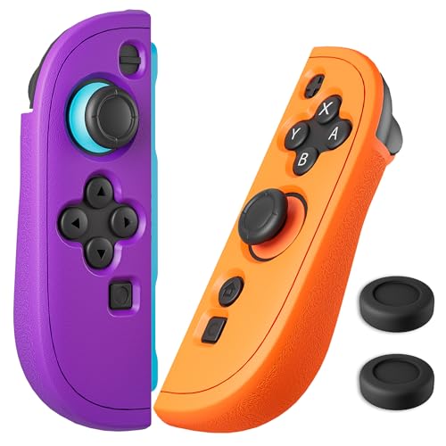 FUNDIARY Replacement for Nintendo Switch 2 Controller, Switch Wireless Controllers Compatible with Switch 2, Anti-Slip Soft Silicone Protective Cover with 2 Thumb Caps, Purple+Orange - color: Orange and Purple