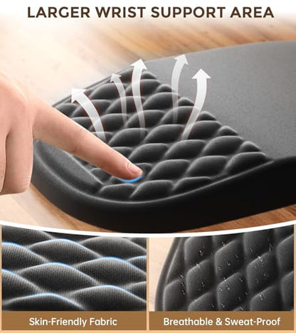 AUEDROT Ergonomic Mouse Pad with Wrist Rest 2 in 1 Mousepad with Wrist Support, Memory Foam Desk Mouse Mat with Massage Nubs & Gel PU Non-Slip Base, Suitable for Office & Gaming, Black