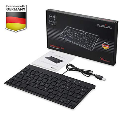 Perixx PERIBOARD-429 Wired Mini Backlit Keyboard - Thin and Silent Scissor Keys - White Backlight Color - US English