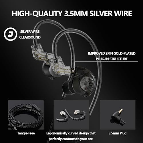 In Ear Monitor Headphones Dual Magnetic Dynamic Driver IEM with Mic, Black | Hybrid Banlance Armature with Dynamic in Ear Headphones IEM Earphones Gaming Earbuds - color: HJ-822 Black