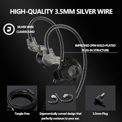 In Ear Monitor Headphones Dual Magnetic Dynamic Driver IEM with Mic, Black | Hybrid Banlance Armature with Dynamic in Ear Headphones IEM Earphones Gaming Earbuds - color: HJ-822 Black