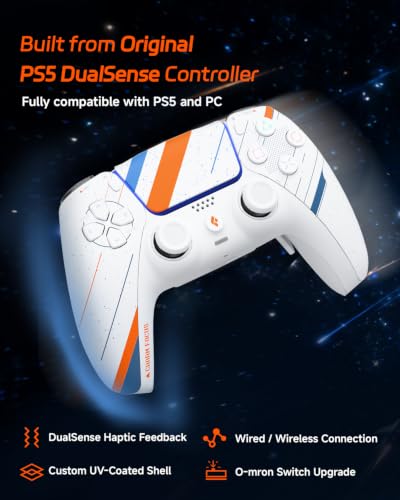 CHARM FOCUS Modified PS5 Controller with 4 Remappable Back Paddles, TMR Magnetic Anti-Drift Joysticks, 2100mAh Battery for 11H Wireless Play, Ergonomic Soft Rubber Grips for PS5 & PC Gaming