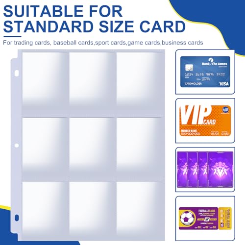 ZENOWICK 2160 Pockets Card Sleeves Binder Sheets | 9 Pocket Card Sleeves for 3 Ring Binder, Trading Cards Sleeves Fit for Baseball, Football, Game, Business Cards(120 Pages) - size: 120 Pack