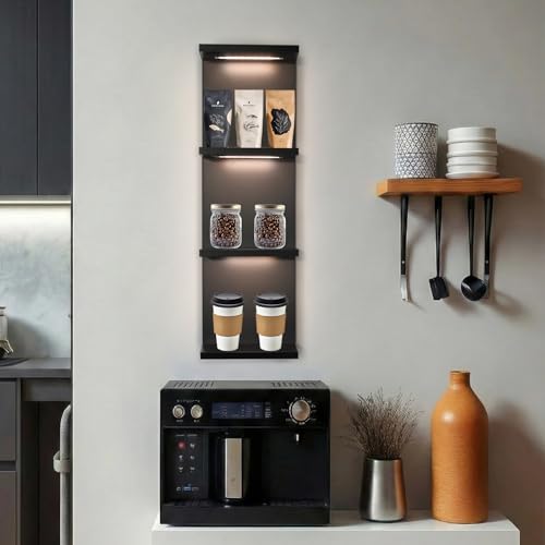 4 Tier LED Wall Shelf, Black | Modern Floating Shelves for Makeup Vanity, Bedroom,Living Room ,Easy Install Cosmetic & Display Lack - color: 4l-black