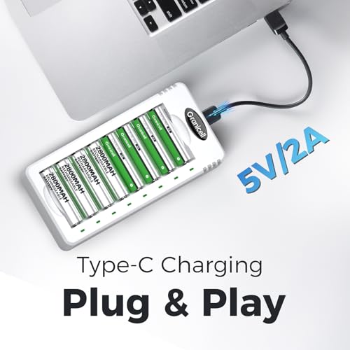 Granicell 8-Pack Rechargeable 4AA & 4AAA Batteries with Charger | High Capacity Ni-MH Double A & AAA Batteries with Smart 8 Bay Smart Battery Charger, USB Fast Charging - size: Charger&AA,AAA-4