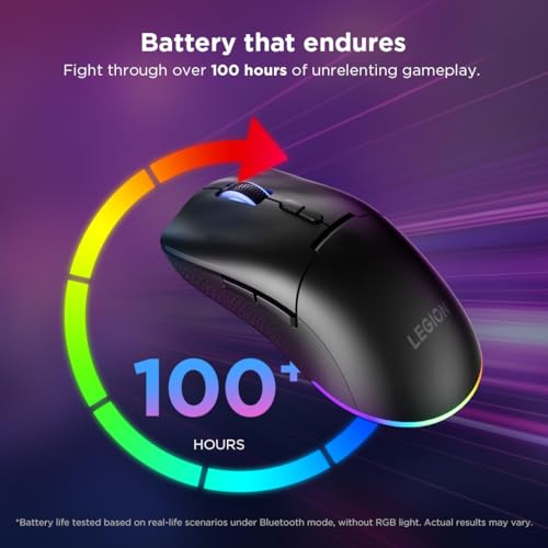 Lenovo Legion M220 Wireless RGB Gaming Mouse, Dual Channel Bluetooth, 2.4Ghz Wireless, USB-C Charging, 5-Level DPI Switch, Symmetrical Medium-Large Size, Black - color: Black, size: Large | Ambidextrous, style: M220