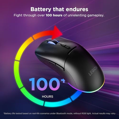 Lenovo Legion M220 Wireless RGB Gaming Mouse, Dual Channel Bluetooth, 2.4Ghz Wireless, USB-C Charging, 5-Level DPI Switch, Symmetrical Medium-Large Size, Black - color: Black, size: Large | Ambidextrous, style: M220