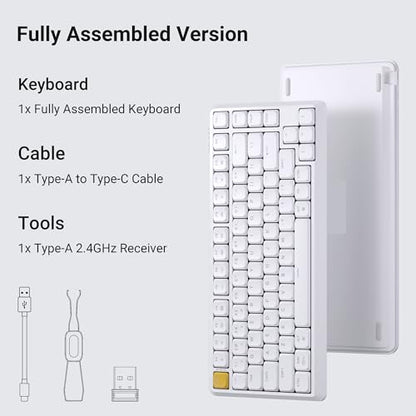 Keychron KJ1 Low Profile Wireless Mechanical Keyboard - 75% Layout Brown Switch, QMK RGB Backlit, 2.4G/Bluetooth/USB-C, Double-Shot PBT Keycaps, 2000mAh Battery, Mac/Win/Linux Compatible - White - style: White - Brown Switch