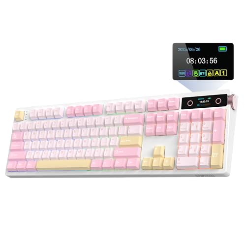 EPOMAKER TH108 PRO Full Size Mechanical Keyboard with Screen & Knob, Wireless Gaming Keyboard with 10000mAh, Creamy Gasket, Hot Swap, Custom Driver, RGB Backlight, NKRO (Pink, Sea Salt Silent) - color: Pink, size: Sea Salt Silent